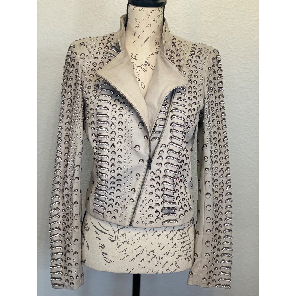 ALICE + OLIVIA JACE EMBELLISHED LEATHER MOTO JACKET SIZE‎ S